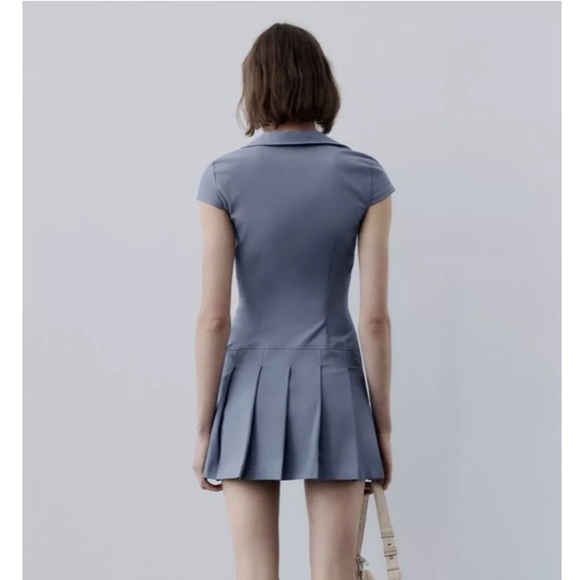 NWOT Zara Blue Pleated Mini Dress - Picture 5 of 10